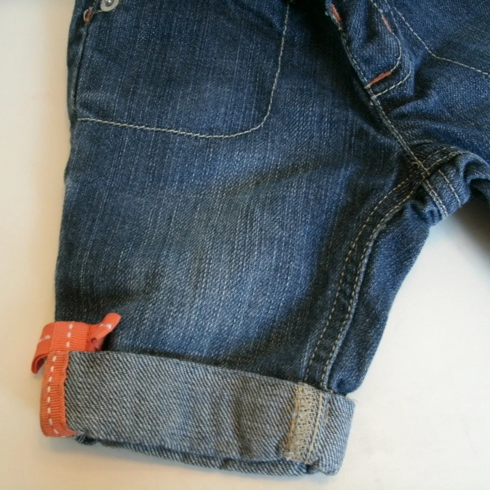 Gymboree Girls Capri Jeans Denim Cuffed Ribbon Bow 6-12 Months